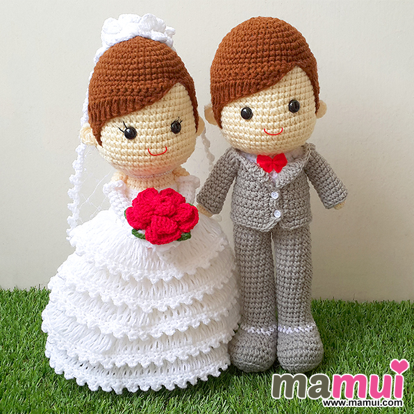 ตุ๊กตาแต่งงานชุดขาวสูทเทาสูง 13 นิ้ว