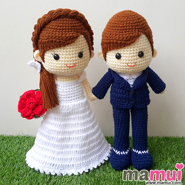 ตุ๊กตาแต่งงานกระโปรงตรงยาวสูทน้ำเงินสูง 13 นิ้ว