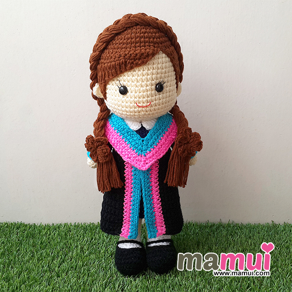 ตุ๊กตาบัณฑิตน้อยทรงผมเปียชุดฟ้าชมพูสูง 13 นิ้ว