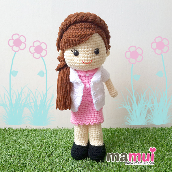 ตุ๊กตาหมอชุดสีชมพูผมยาวสีน้ำตาลสูง 13 นิ้ว