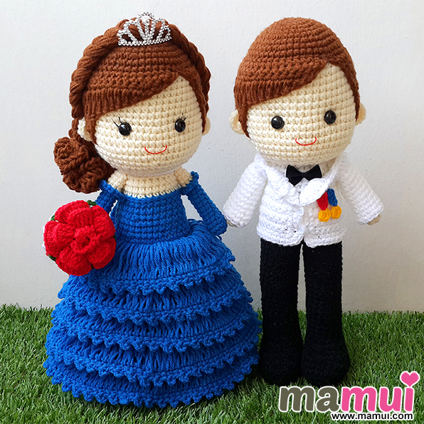 ตุ๊กตาแต่งงานชุดน้ำเงินสวมมงกุฎสูง 13 นิ้ว