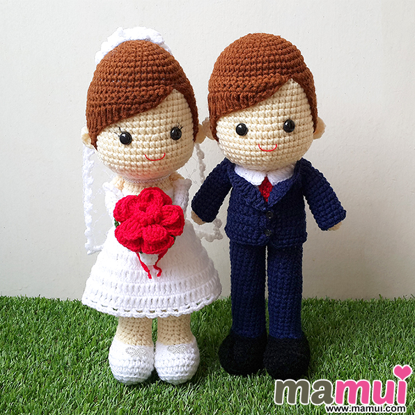 ตุ๊กตาแต่งงานกระโปรงสั้นสูทน้ำเงินสูง 13 นิ้ว