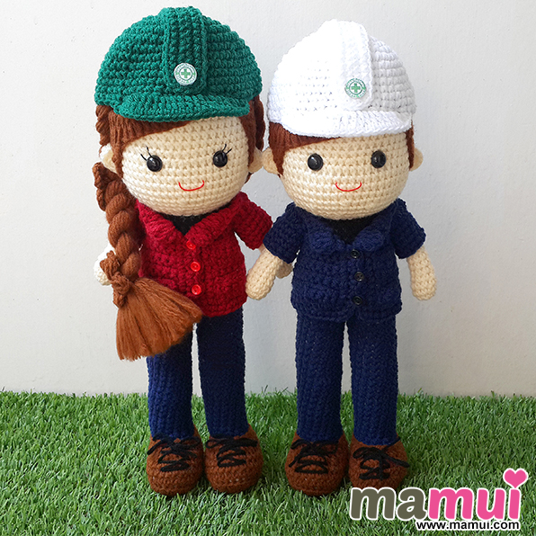 ตุ๊กตาคู่รักวิศวกรหมวกสีเขียวขาวสูง 13 นิ้วค่ะ