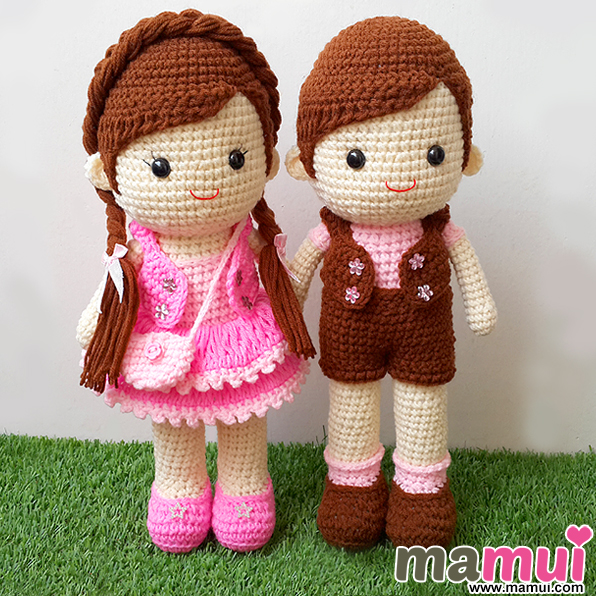 ตุ๊กตาคู่รักชุดชมพูสูง 13 นิ้ว