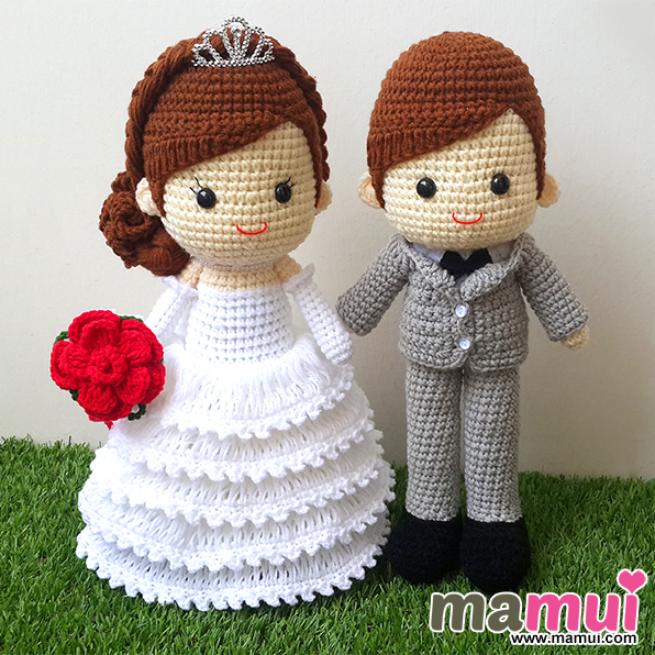 ตุ๊กตาแต่งงานสวมมงกุฎสูทเทาสูง 13 นิ้ว