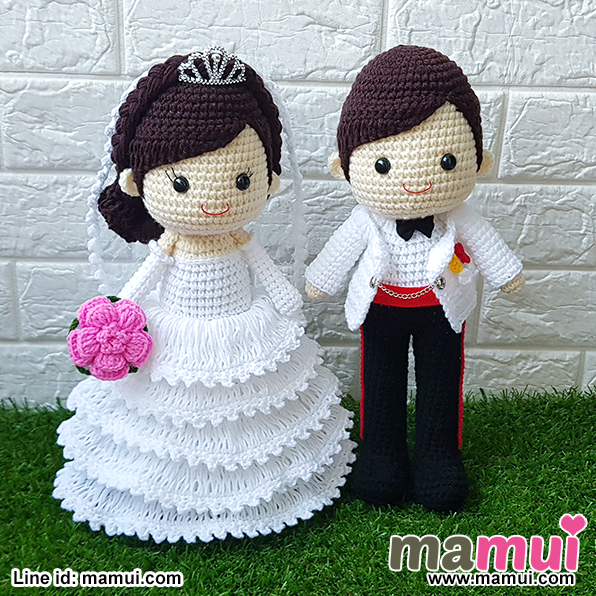 ตุ๊กตาแต่งงานเจ้าสาวสวมมงกุฎเจ้าบ่าวสวมเครื่องแบบสูง 13 นิ้ว