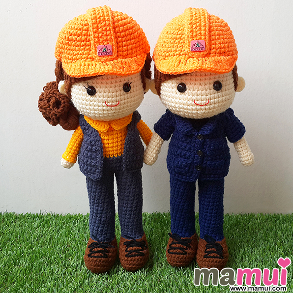 ตุ๊กตาคู่รักวิศวกรหมวกสีส้มสูง 13 นิ้ว