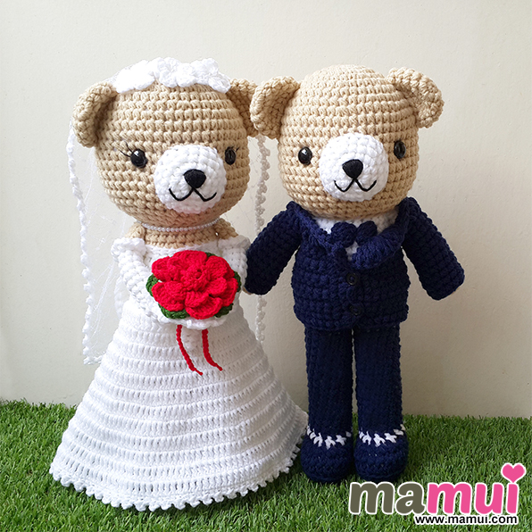 ตุ๊กตาหมีแต่งงานสูทน้ำเงินสูง 15 นิ้ว