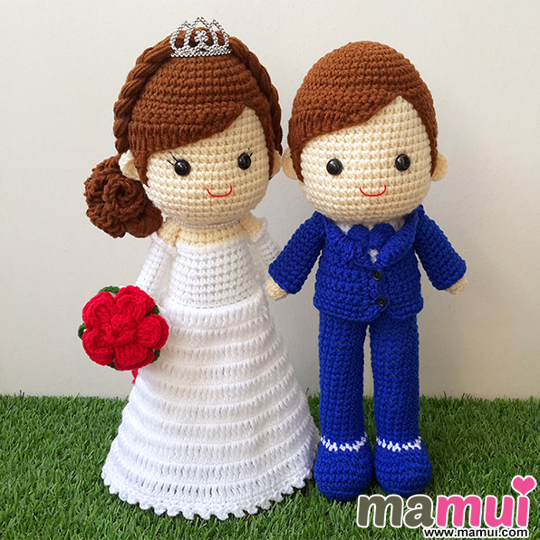 ตุ๊กตาแต่งงานสวมมงกุฎสูทน้ำเงินสดสูง 13 นิ้ว