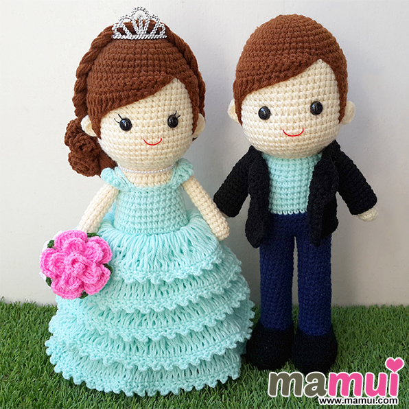 ตุ๊กตาแต่งงานเจ้าสาวชุดสีฟ้ามิ้นสวมมงกุฏสูง 13 นิ้ว