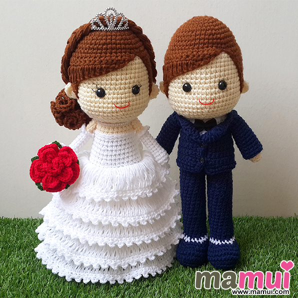 ตุ๊กตาแต่งงานสูทน้ำเงินหูกระต่ายดำสูง 13 นิ้ว