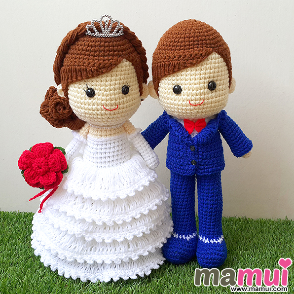 ตุ๊กตาแต่งงานสวมมงกุฎสูทน้ำเงินสูง 13 นิ้ว