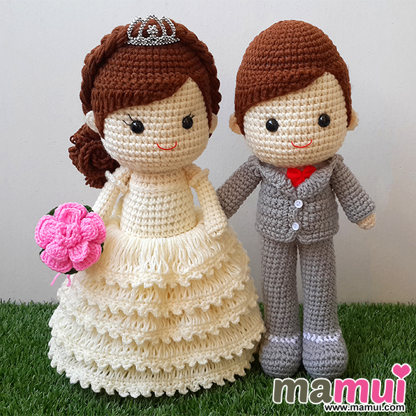 ตุ๊กตาแต่งงานชุดสีครีมสูทเทาสูง 13 นิ้ว