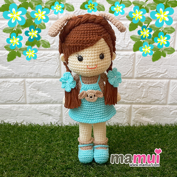 ตุ๊กตาน้องหมาตุ๊กตาเด็กผู้หญิงสวมชุดน้องหมาสีฟ้าสูง 13 นิ้วค่ะ