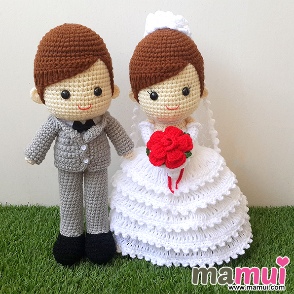 ตุ๊กตาแต่งงานสูทเทารองเท้าดำสูง 13 นิ้ว