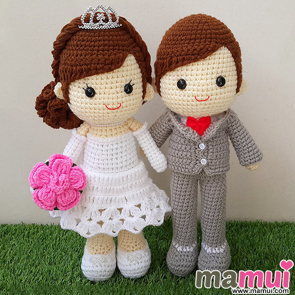 ตุ๊กตาแต่งงานกระโปรงสั้นสวมมงกุฎสูง 13 นิ้ว