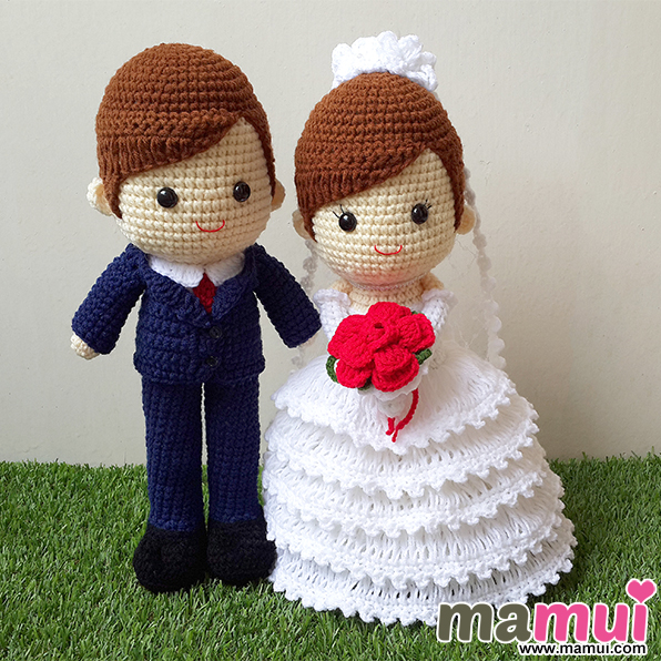 ตุ๊กตาแต่งงานชุดสีขาวสูทน้ำเงินสูง 13 นิ้ว