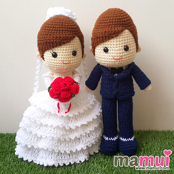 ตุ๊กตาแต่งงานสูทน้ำเงินหูกระต่ายดำสูง 13 นิ้ว