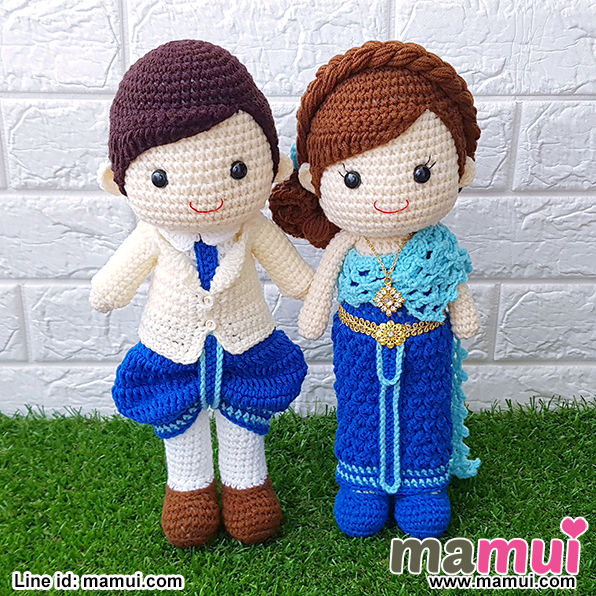 ตุ๊กตาแต่งงานชุดไทยสีฟ้าครีมสูง 13 นิ้ว