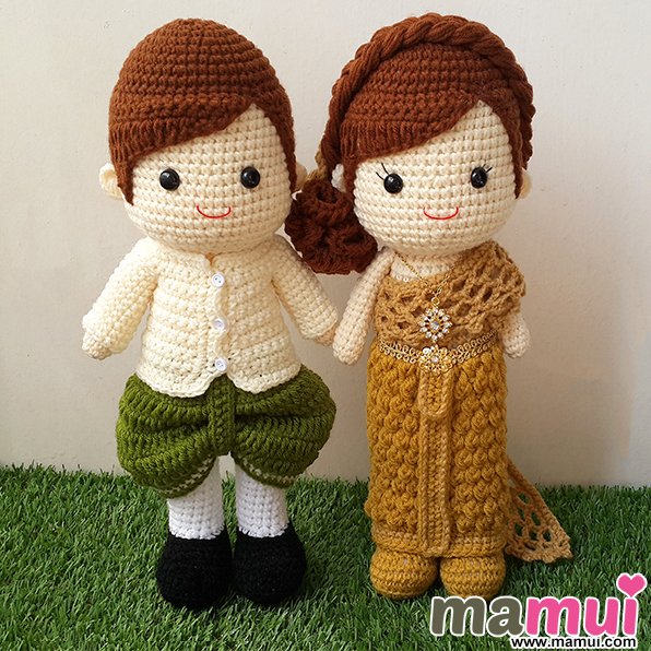 ตุ๊กตาแต่งงานชุดไทยเจ้าสาวชุดสีน้ำตาลทองสูง 13 นิ้ว