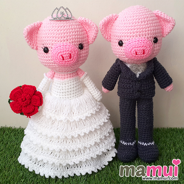 ตุ๊กตาหมูแต่งงานเจ้าสาวสวมมงกุฎสูง 13 นิ้ว
