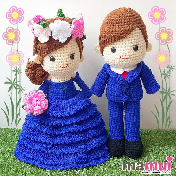 ตุ๊กตาแต่งงานเจ้าสาวชุดสีน้ำเงินสวมมงกุฎดอกไม้สูง 18 นิ้ว