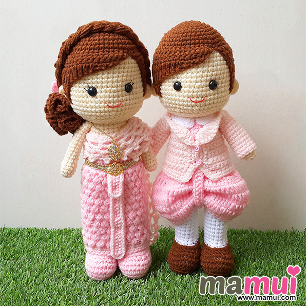 ตุ๊กตาแต่งงานชุดไทยสีชมพูสูง 13 นิ้ว