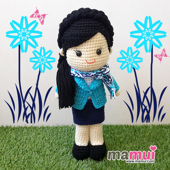 ตุ๊กตาพนักงานธนาคารกรุงไทยผมยาวสีดำสูง 13 นิ้ว