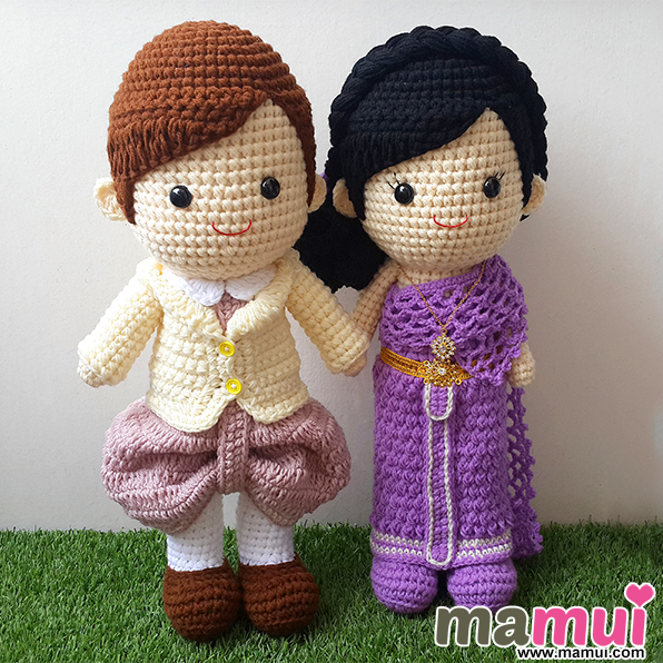 ตุ๊กตาแต่งงานชุดไทยเจ้าสาวชุดสีม่วงสูง 18 นิ้ว