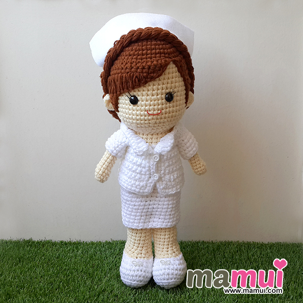 ตุ๊กตาผู้ช่วยพยาบาลหมวกสีขาวล้วนสูง 18 นิ้ว