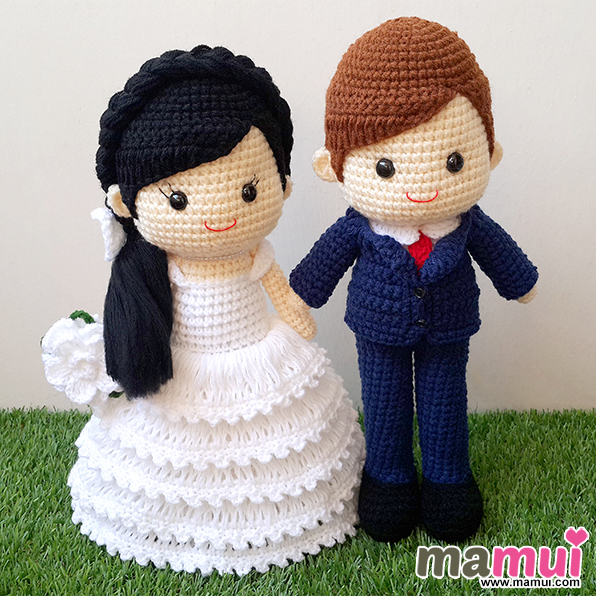 ตุ๊กตาแต่งงานเจ้าสาวแขนเปลือยเจ้าบ่าวสูทน้ำเงินสูง 13 นิ้ว