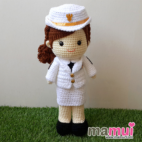 ตุ๊กตาชุดราชการผมเกล้าสวมหมวกสูง 13 นิ้ว