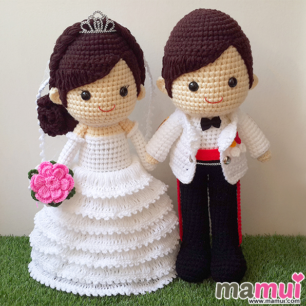 ตุ๊กตาแต่งงานเจ้าสาวสวมมงกุฎเจ้าบ่าวสวมเครื่องแบบสูง 18 นิ้ว
