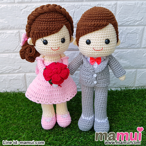 ตุ๊กตาแต่งงานกระโปรงสั้นสีชมพูสูง 13 นิ้ว