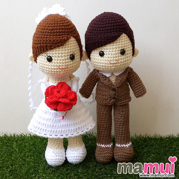 ตุ๊กตาแต่งงานกระโปรงสั้นสูทน้ำตาลสูง 13 นิ้ว