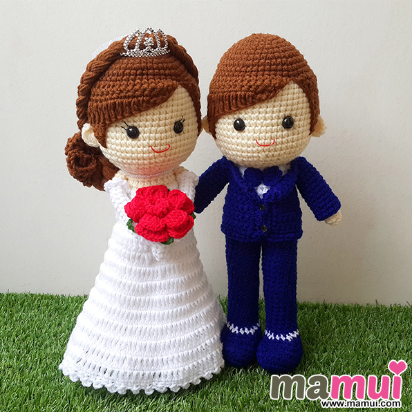 ตุ๊กตาแต่งงานสวมมงกุฎสูทน้ำเงินสูง 13 นิ้ว