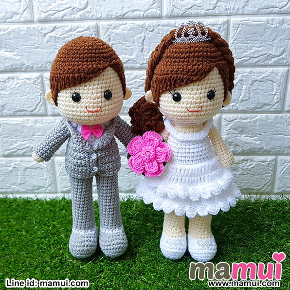 ตุ๊กตาแต่งงานกระโปรงสั้นดอกไม้ชมพูสูง 13 นิ้ว