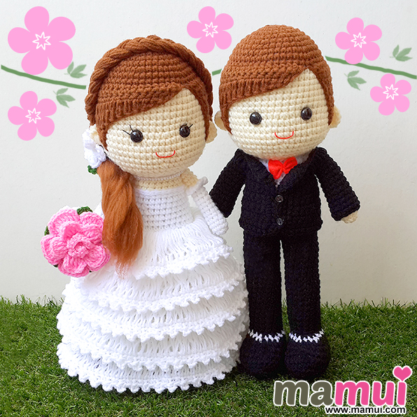 ตุ๊กตาแต่งงานผมยาวสีน้ำตาลสูทดำสูง 13 นิ้ว