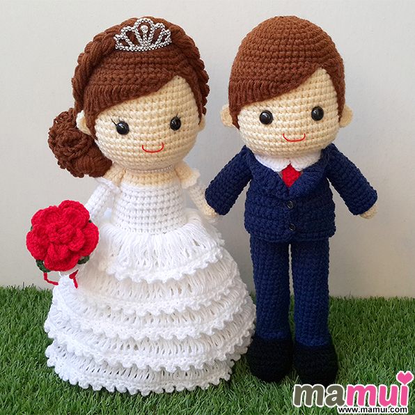 ตุ๊กตาแต่งงานสวมมงกุฎสูทน้ำเงินเนคไทสูง 13 นิ้ว