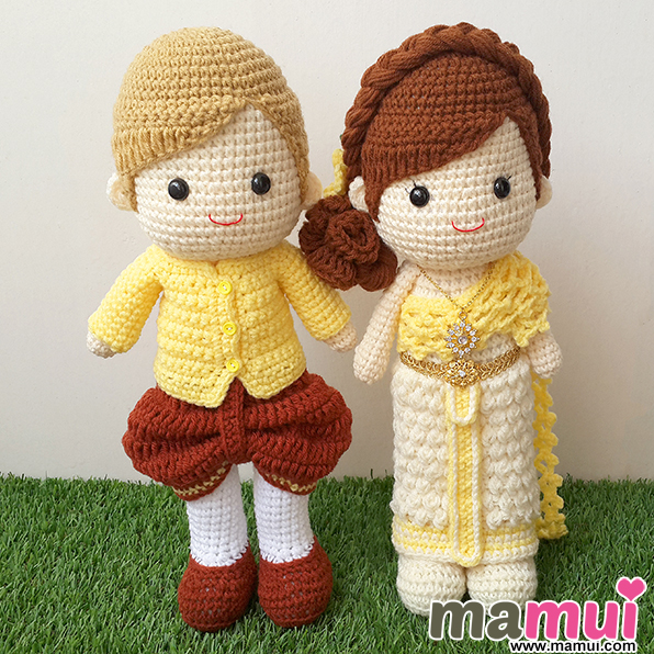 ตุ๊กตาแต่งงานชุดไทยสีเหลืองครีมสูง 13 นิ้ว