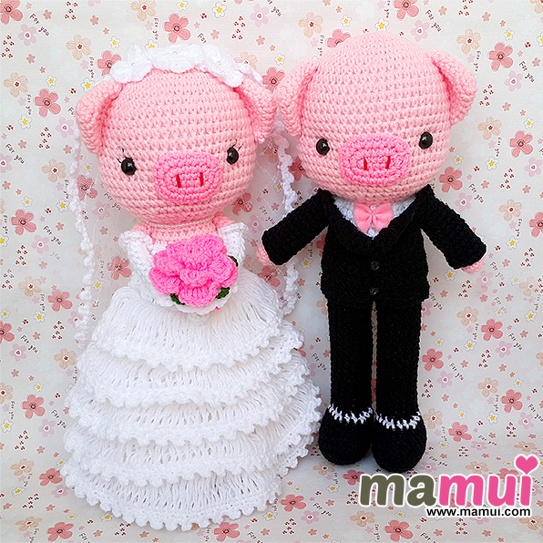 ตุ๊กตาหมูแต่งงานชุดสีขาวสูง 13 นิ้ว