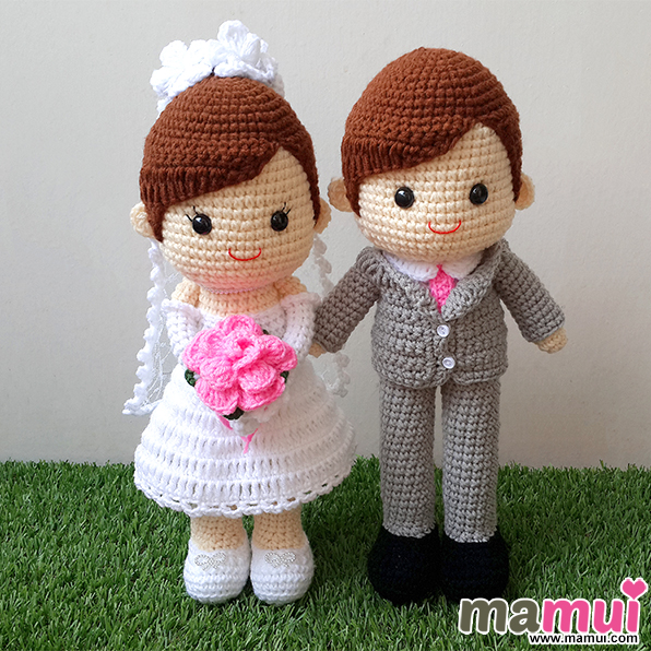 ตุ๊กตาแต่งงานเจ้าสาวกระโปรงสั้นเจ้าบ่าวเนคไทชมพูสูง 13 นิ้ว