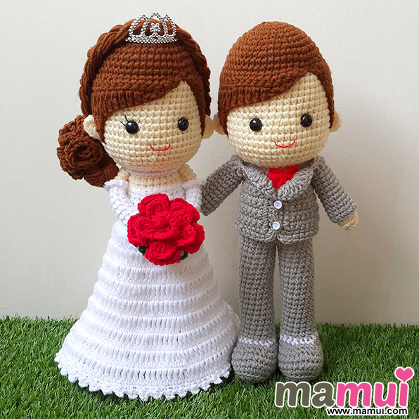 ตุ๊กตาแต่งงานสวมมงกุฎสูทเทาสูง 13 นิ้ว