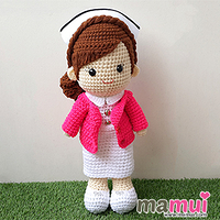 ตุ๊กตาพยาบาลเสื้อคลุมสีชมพูเข้มสูง 18 นิ้ว