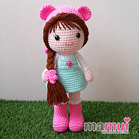 ตุ๊กตาเด็กผู้หญิงสวมหมวกหมีสีชมพูสูง 13 นิ้ว